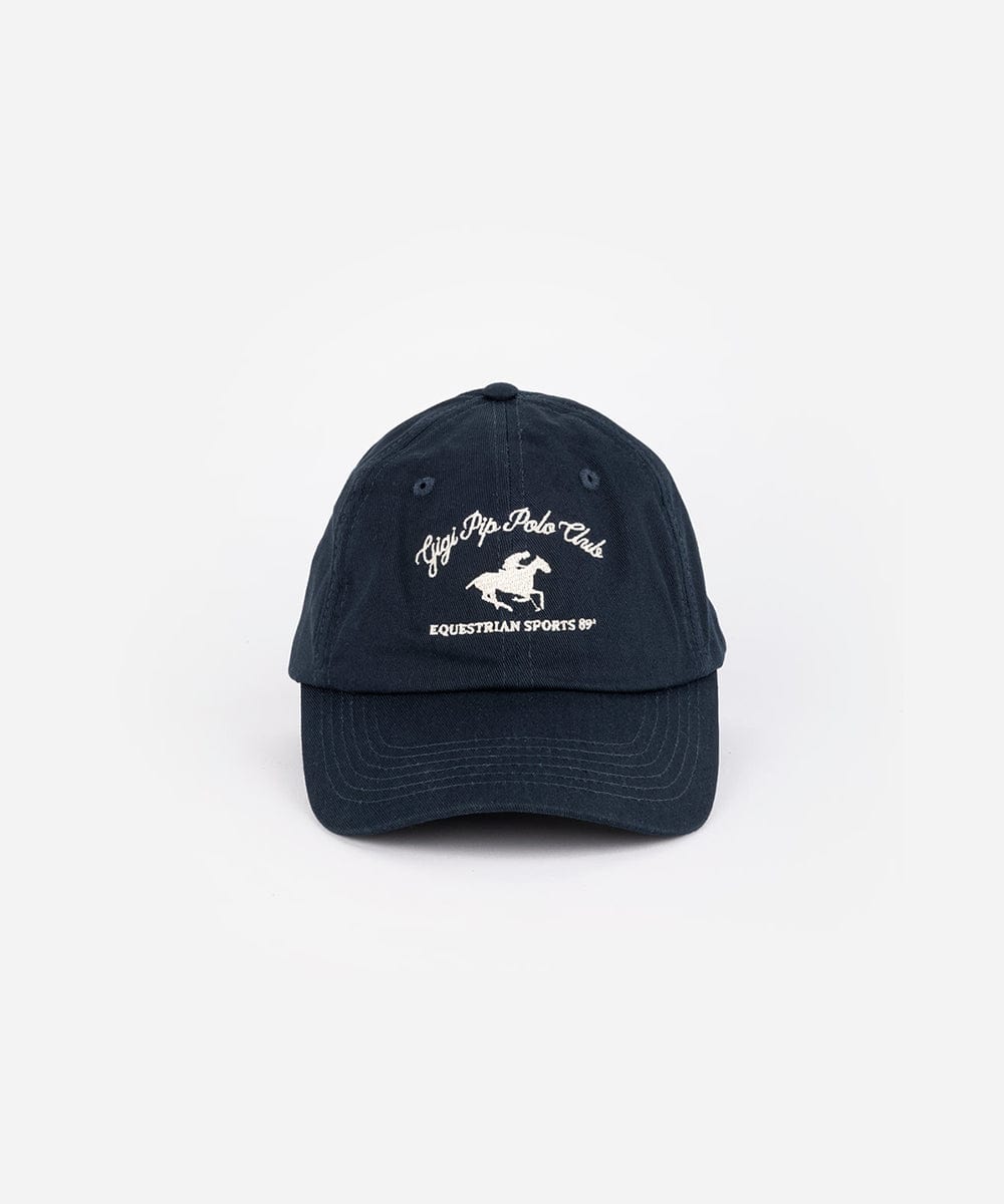 A navy cap with white text and horse logo on a white background #color_navy