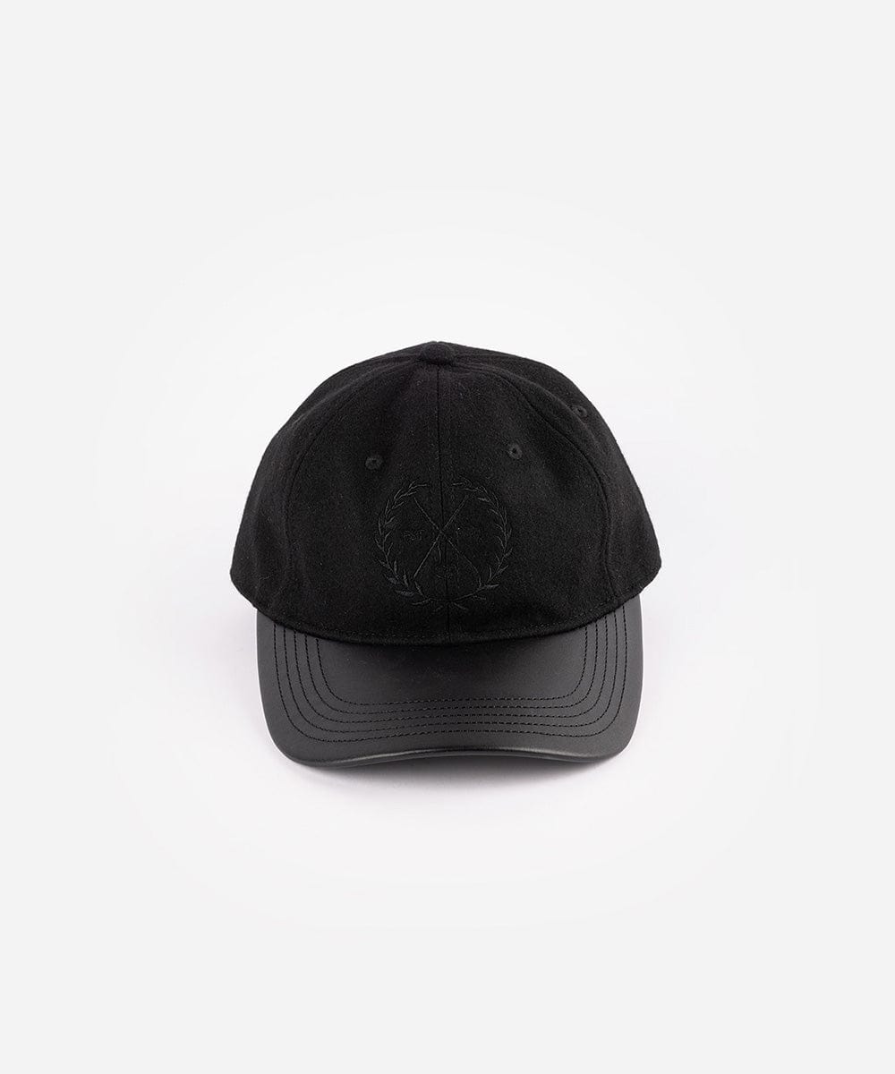 A black cap with a logo on a white background #color_black
