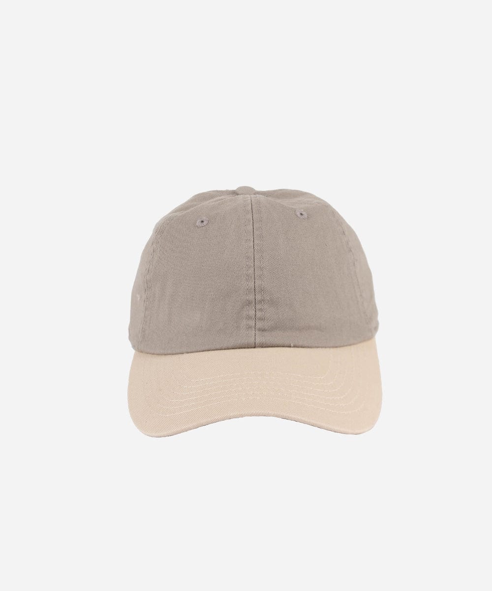 A light grey and cream colored ball cap on a plain background #color_light grey-cream