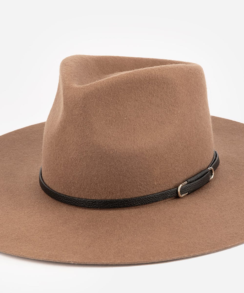 Brown fedora hat with a black band on a white background #color_black