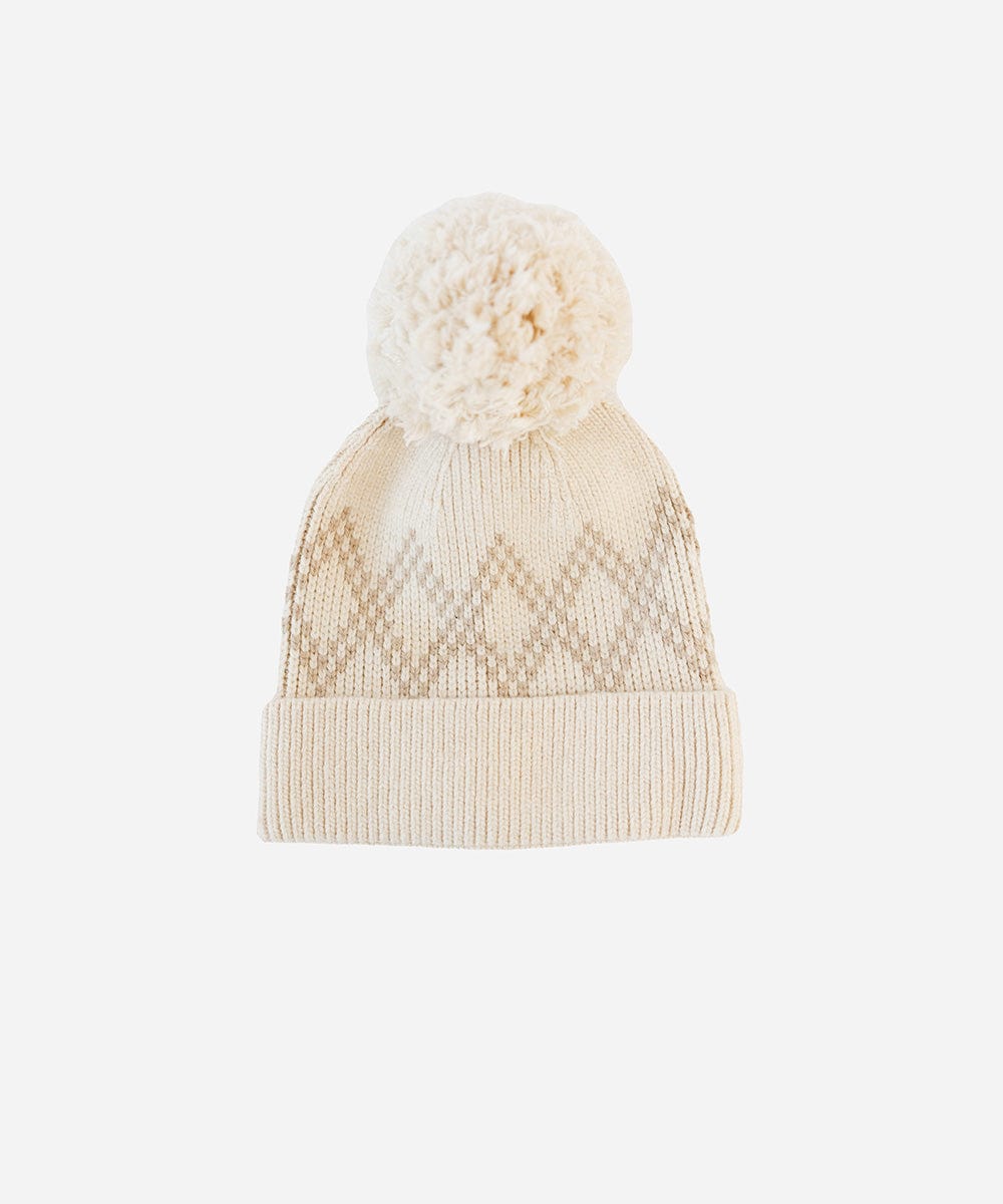 A cream knit beanie with a pom-pom on a white background #color_cream