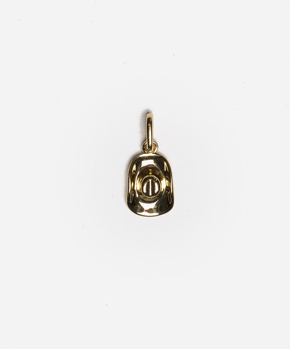 A gold cowboy hat charm on a white background #color_gold