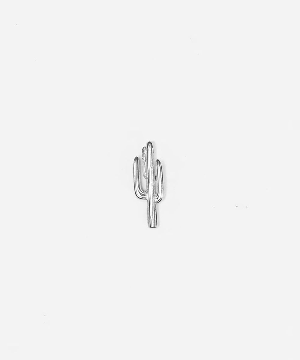 Silver cactus-shaped hat pin on a white background #color_silver
