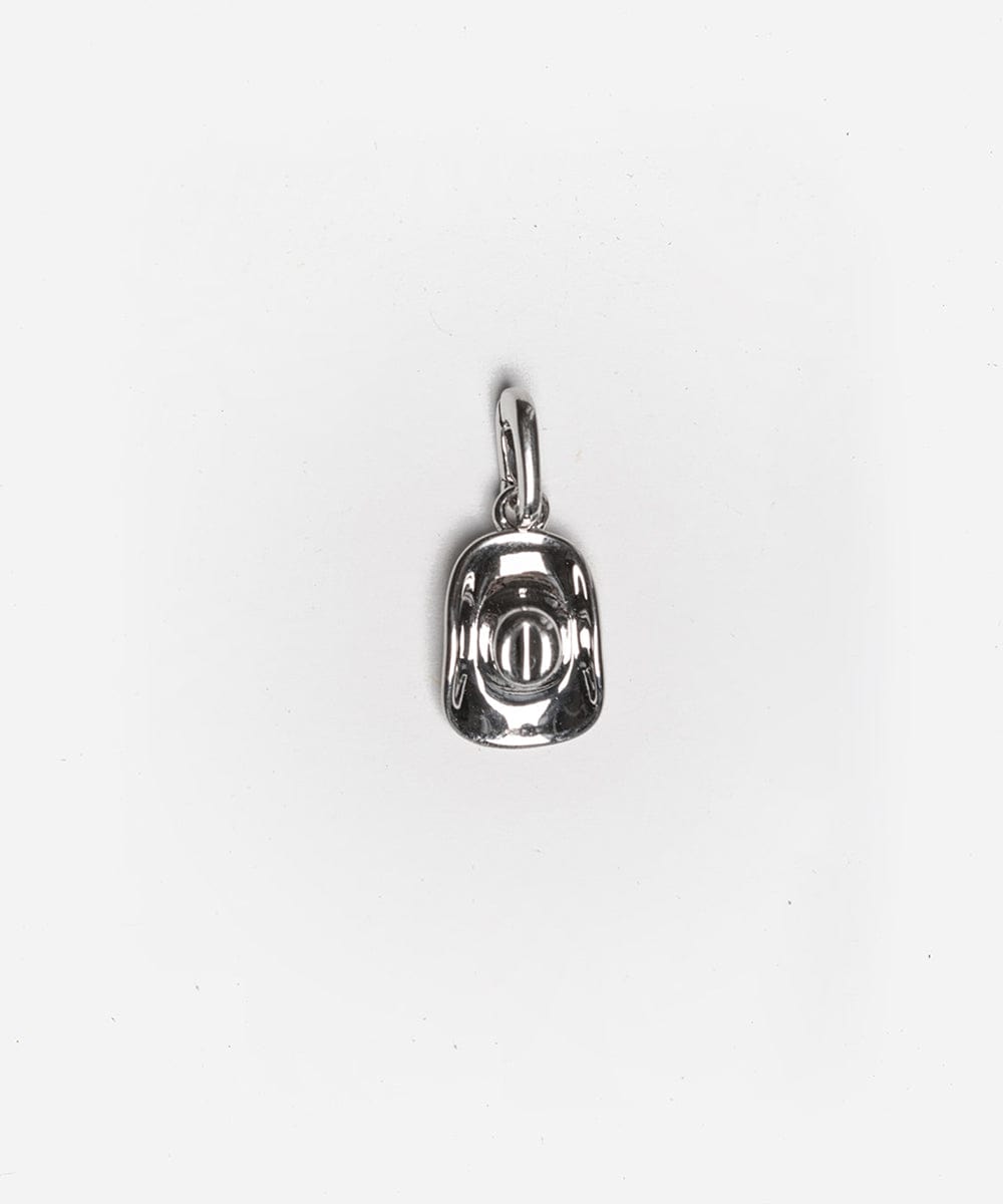 A silver cowboy hat charm on a white background #color_silver