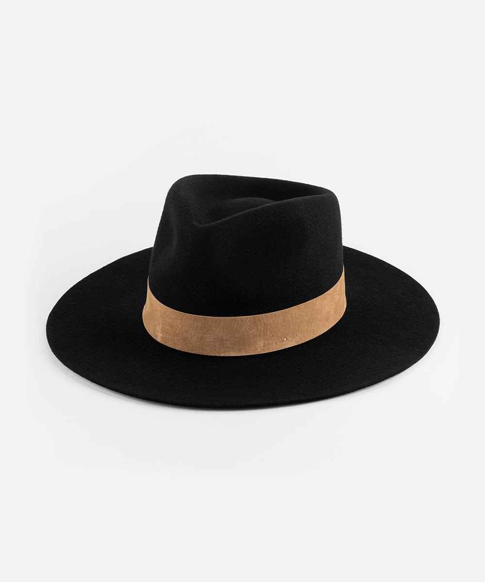 Black fedora hat with a brown band on a white background #color_black-brown