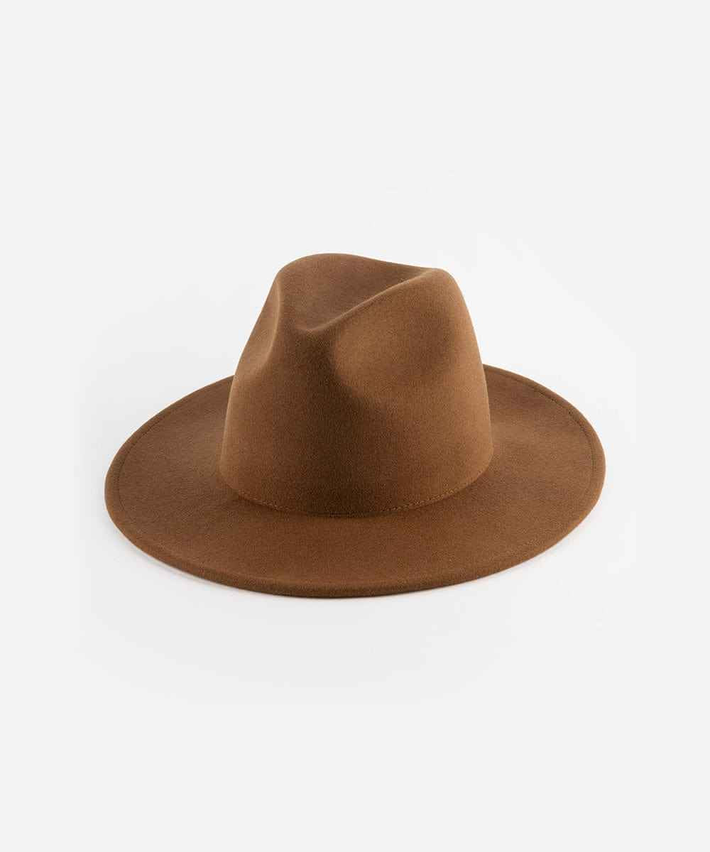 A brown fedora hat on a white background #color_brown