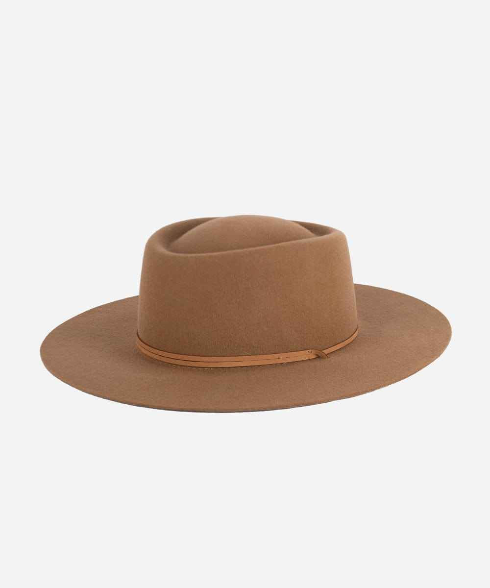 Brown fedora hat with a hat band on a white background #color_brown