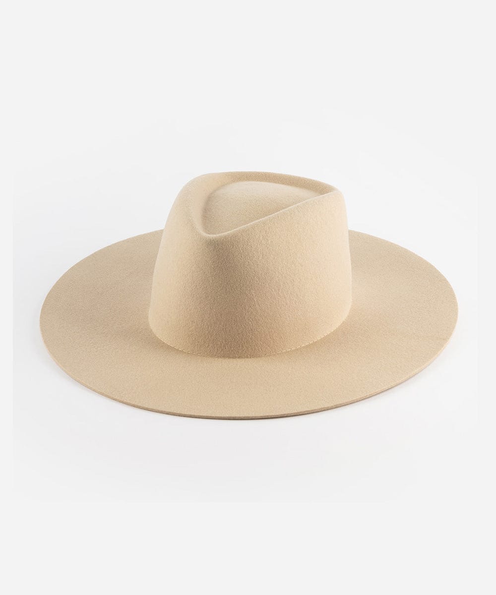 A cream wide brim felt hat with a triangle crown, flat brim, and no visible embellishments. #color_cream