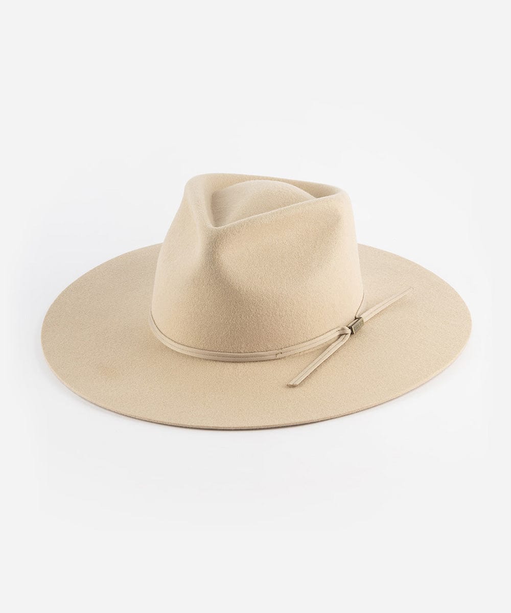 A cream Emery Teardrop Fedora Hat with a wide flat brim and a tonal grosgrain ribbon band. #color_cream