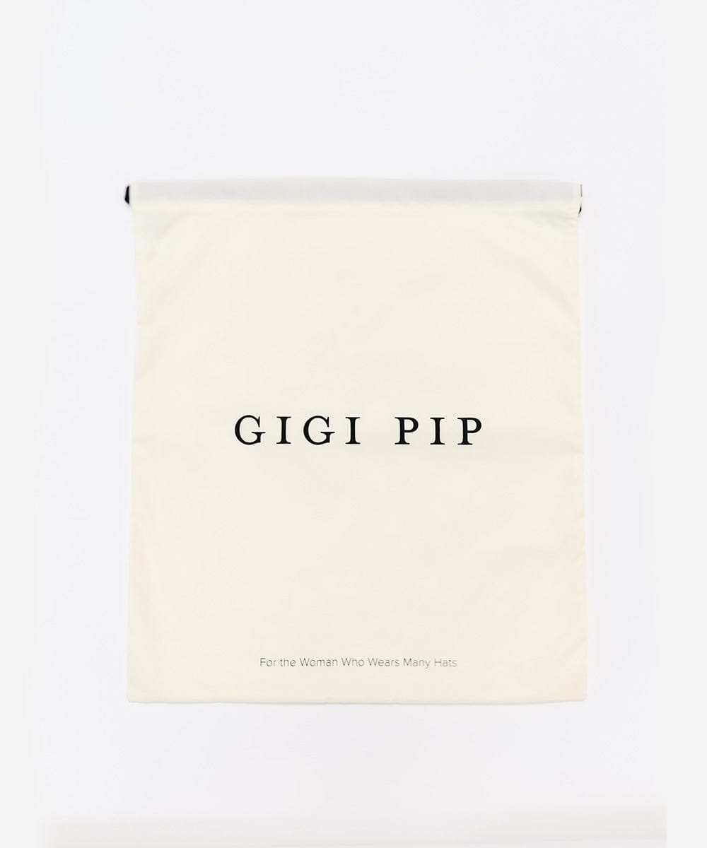A white hat keepsake bag with the GIGI PIP brand logo printed in black on the front against a plain background #color_white