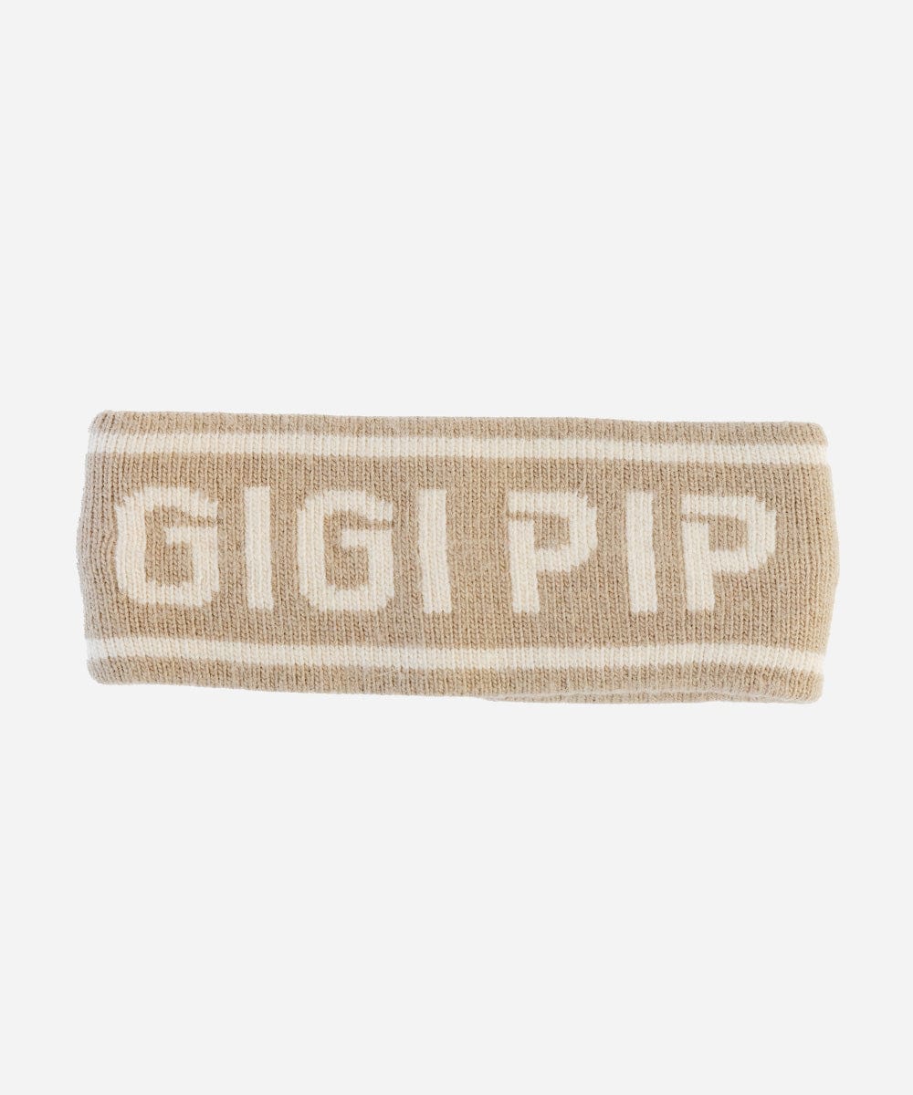 Taupe colored headband with 'GIGI PIP' text on a white background #color_taupe