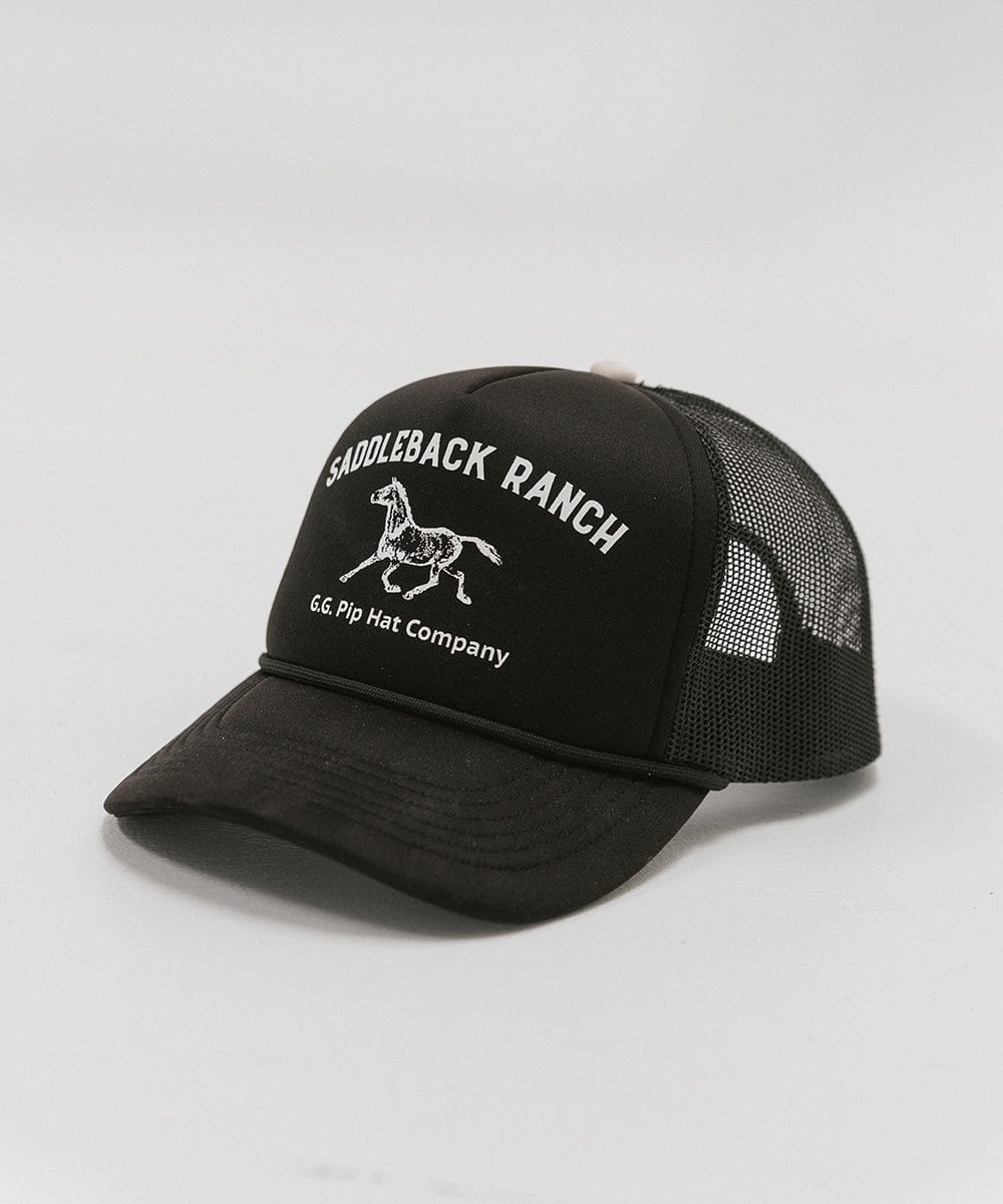 A black cap with 'Saddleback Ranch' text and logo on a white background #color_black