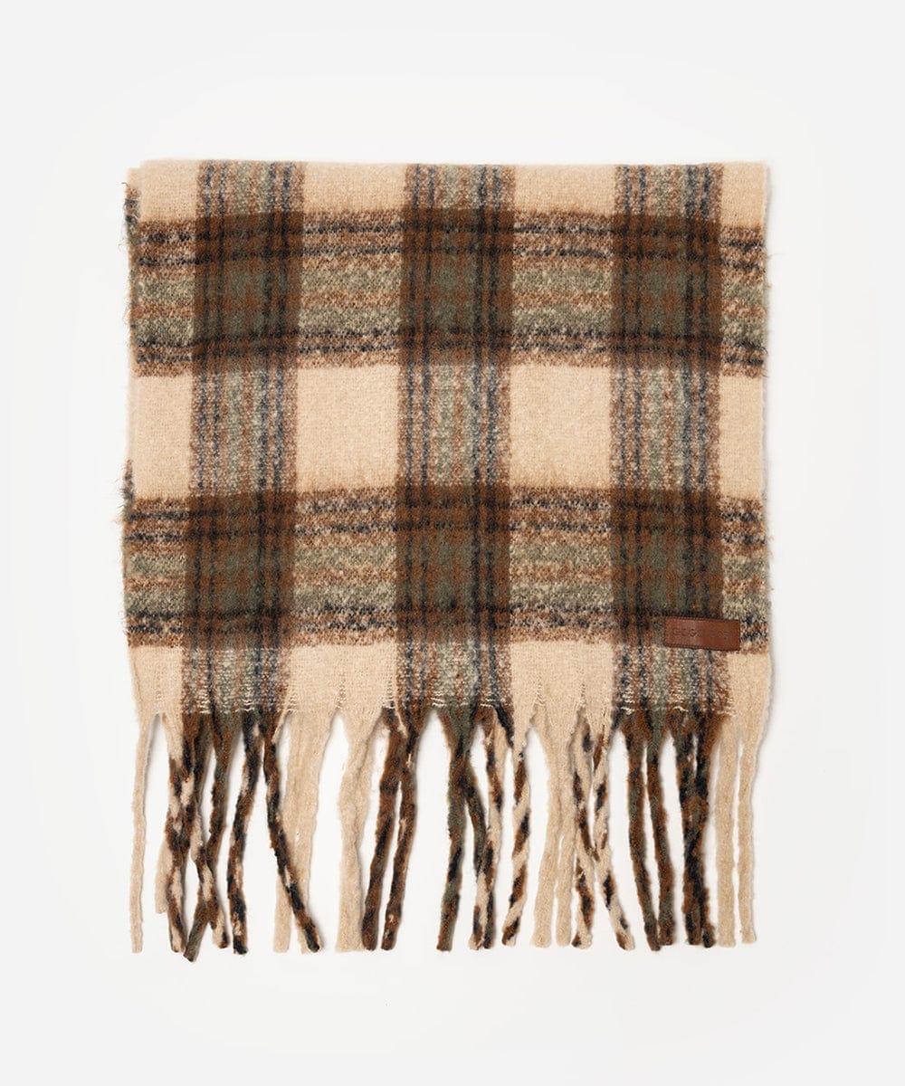 Plaid scarf with fringes on a white background #color_cream - tan