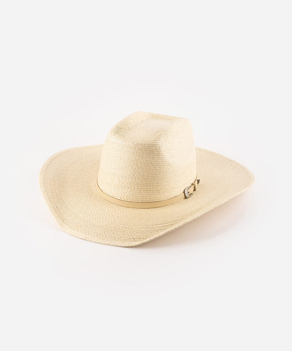 A natural colored straw cowgirl hat with an adjustable band on a white background #color_natural