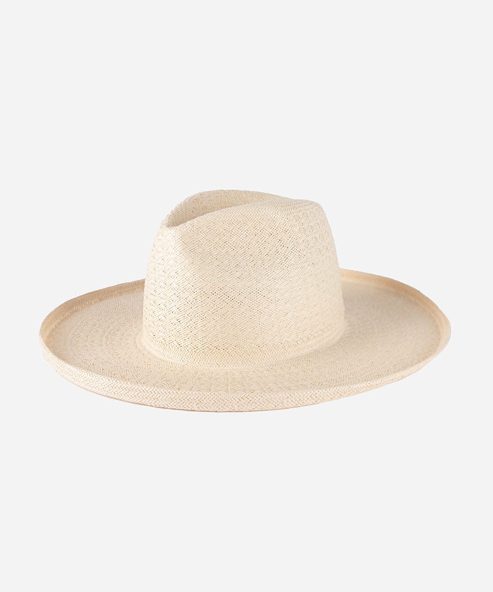 A white pencil brim straw hat on a plain background #color_white