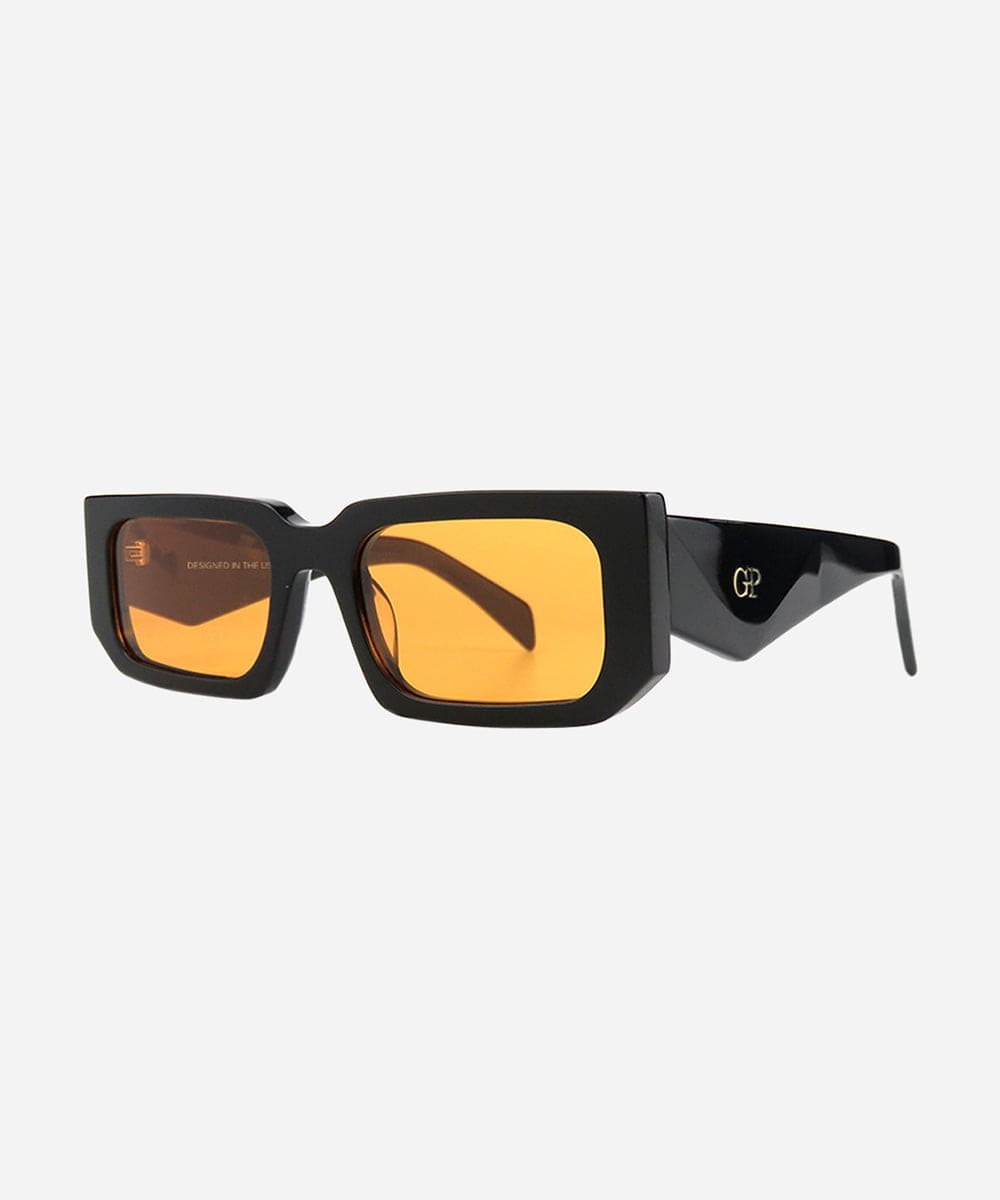 Sunglasses with black frame and orange lenses on a white background #color_black