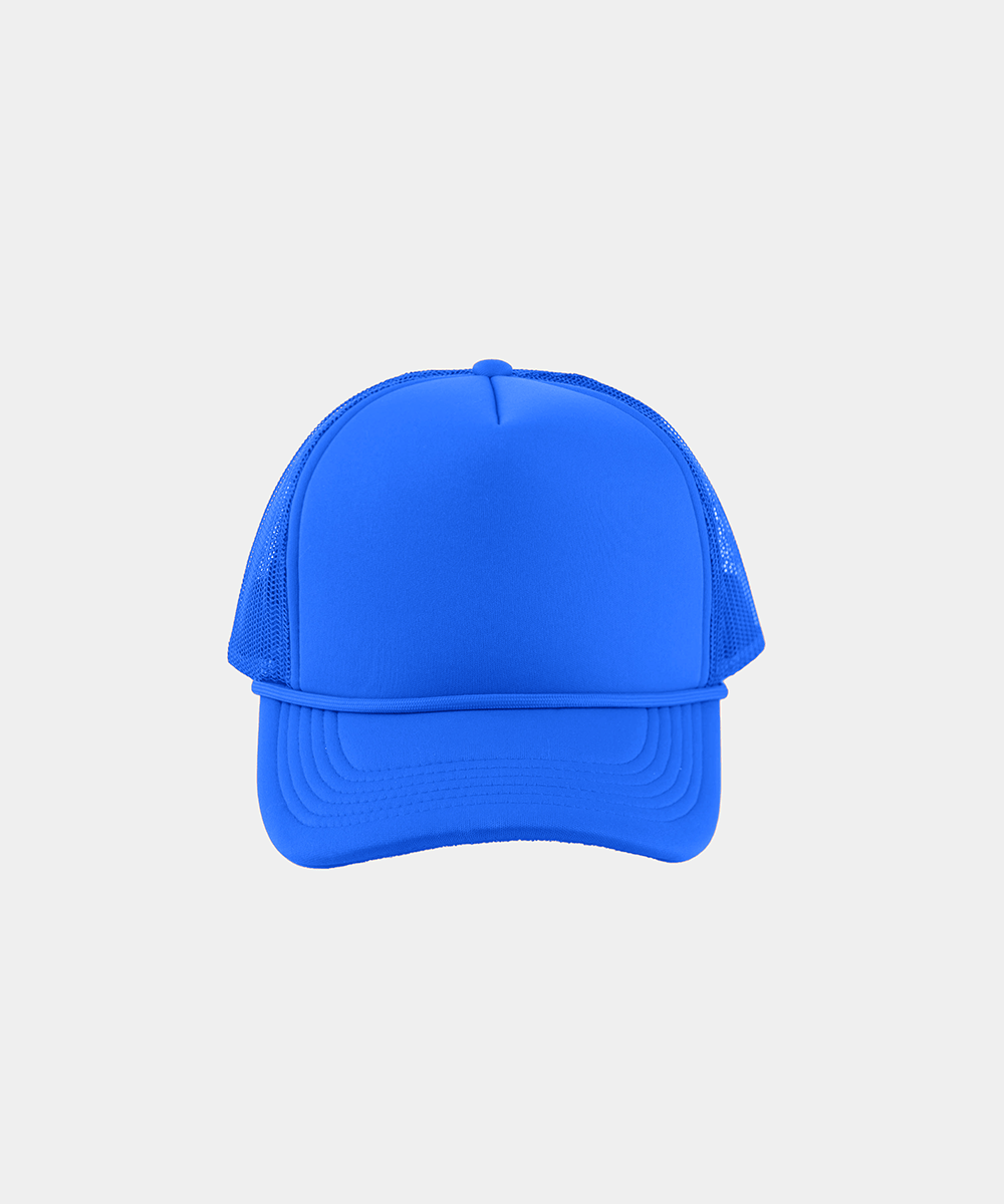 A trucker cap with mesh back on a white background #color_blue