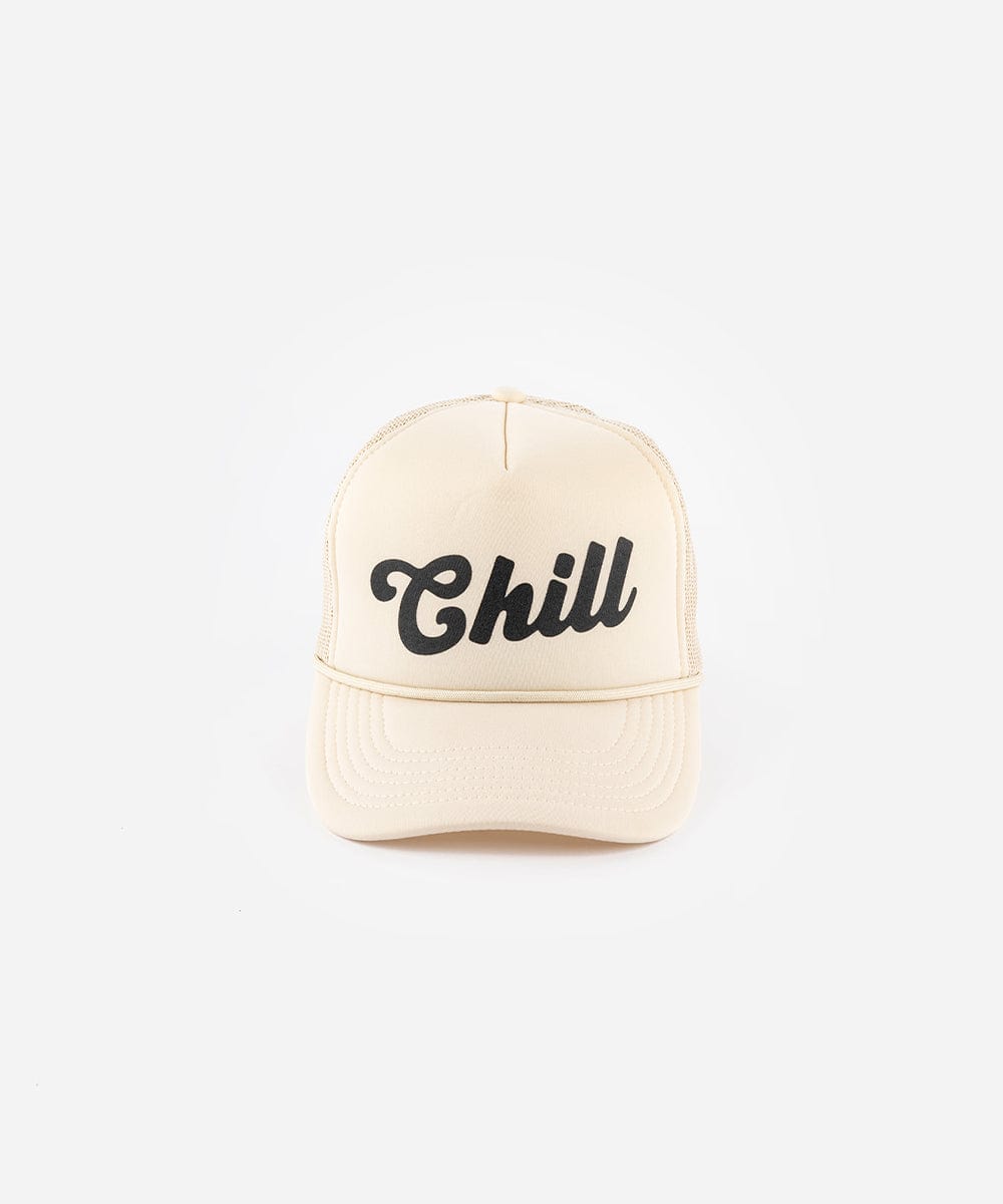 Beige cap with 'Chill' text on a white background Chill Foam Trucker Hat - GIGI PIP #color_cream