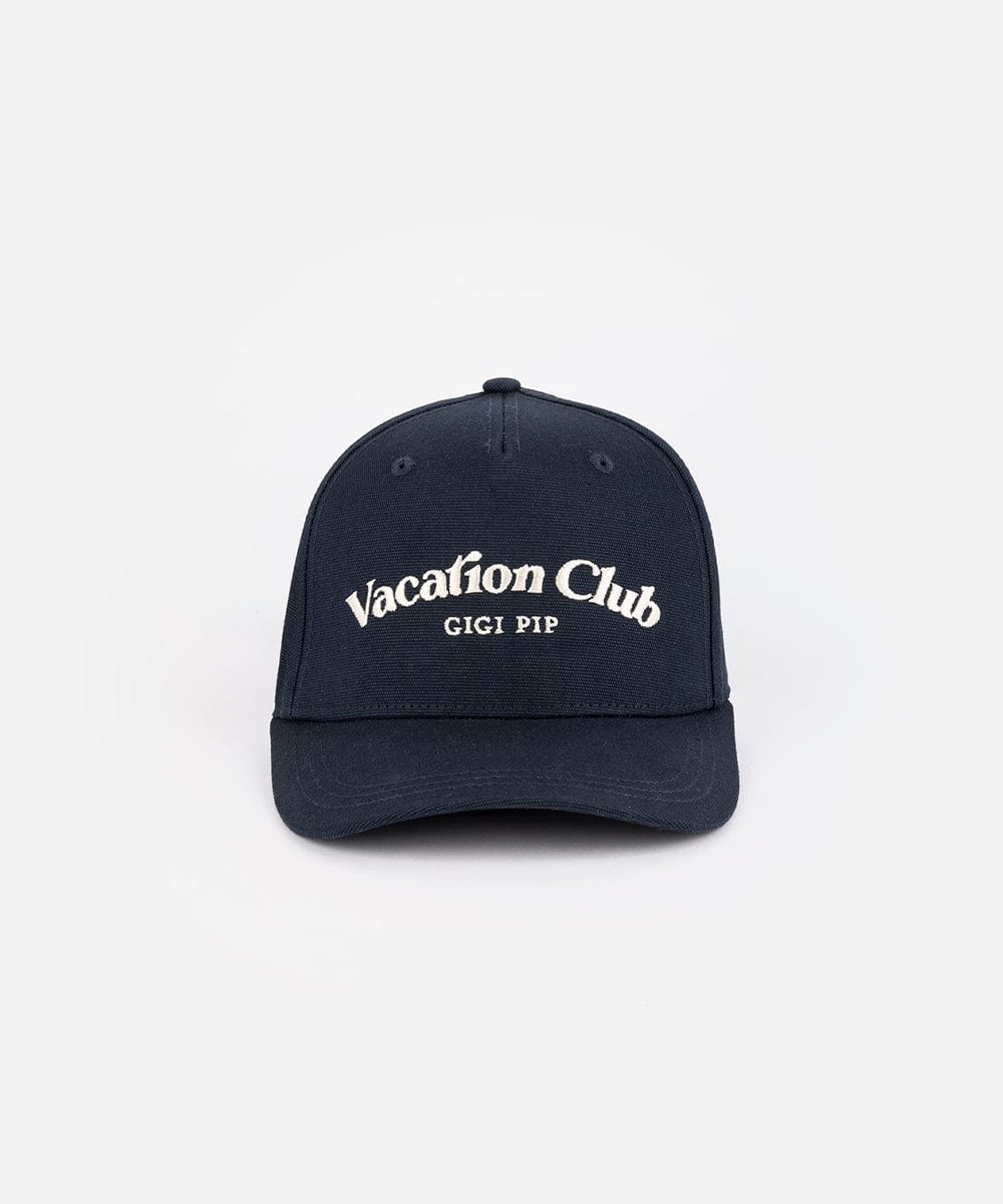 A navy cap with 'Vacation Club' text on a white background #color_navy