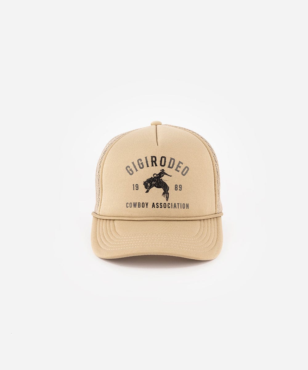 Tan cap with golden 'GIGIRODEO' text and logo on a white background #color_tan