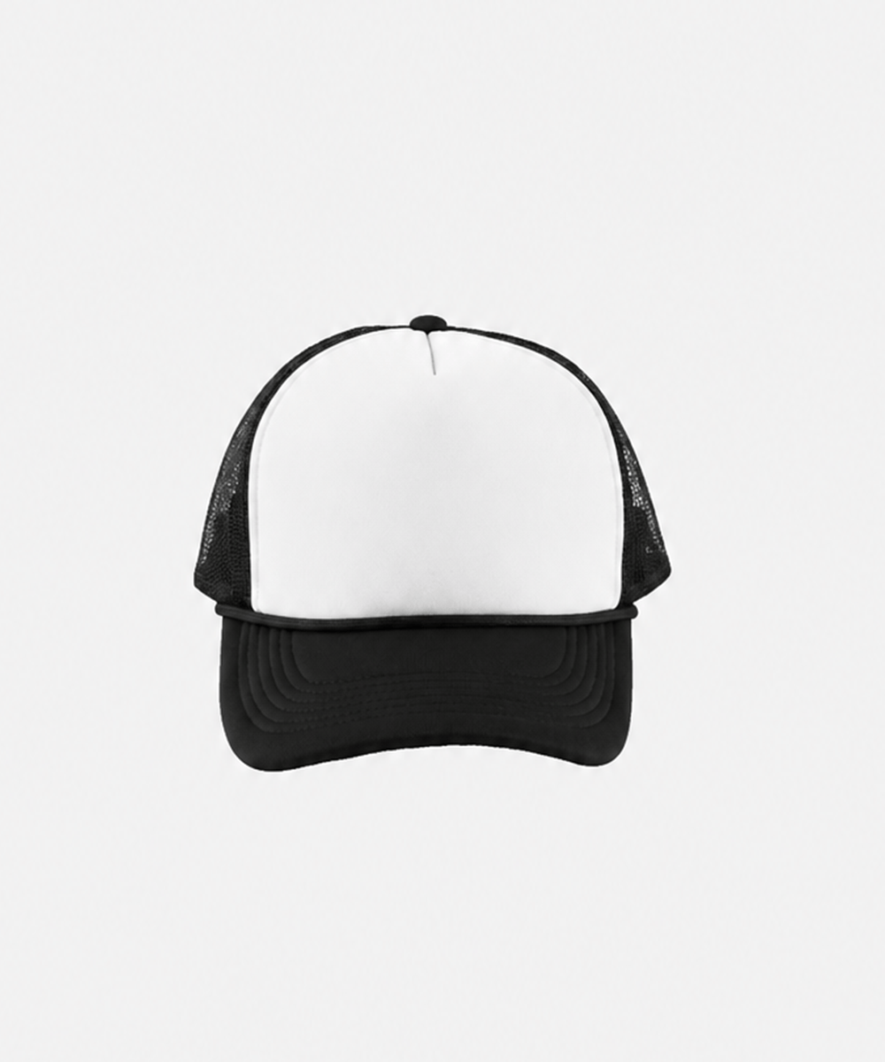 A trucker cap with mesh back on a white background #color_black white