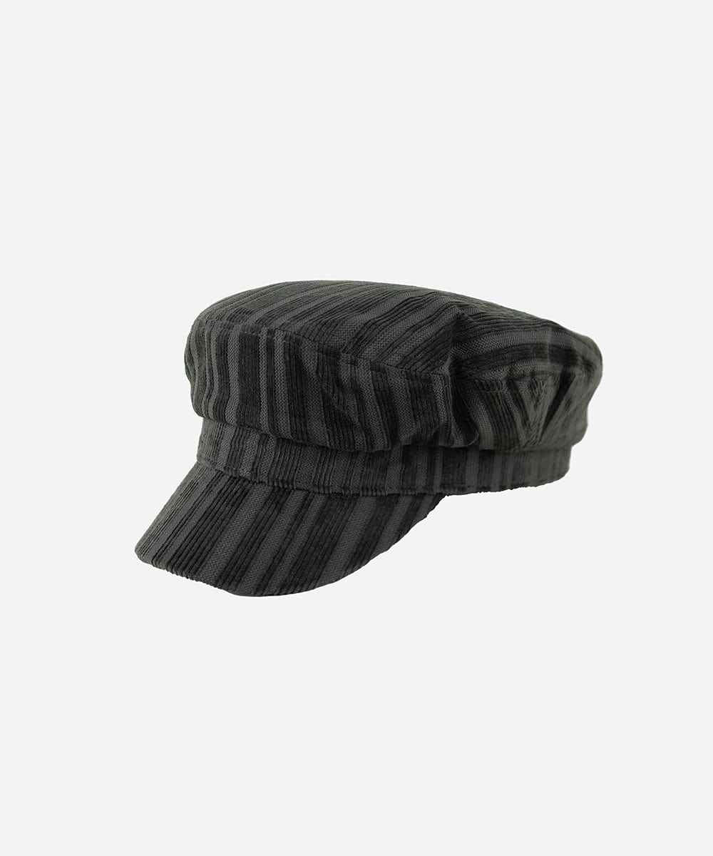 A forest green colored striped cap on a plain background #color_forest green