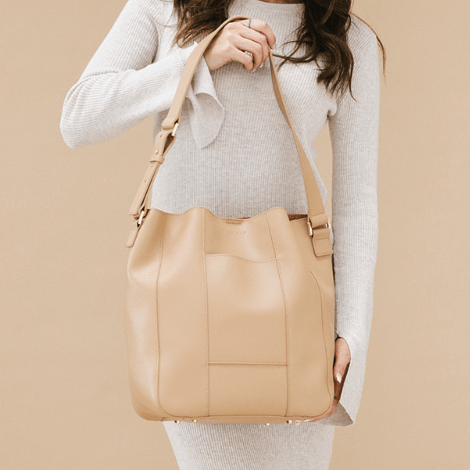 Gigi Pip luxury bags for women - Dia Everyday Tote - 100% genuine leather everyday tote equipped with interior laptop sleeve, zipper pocket + gigi pip embossed on the front panel [tan]