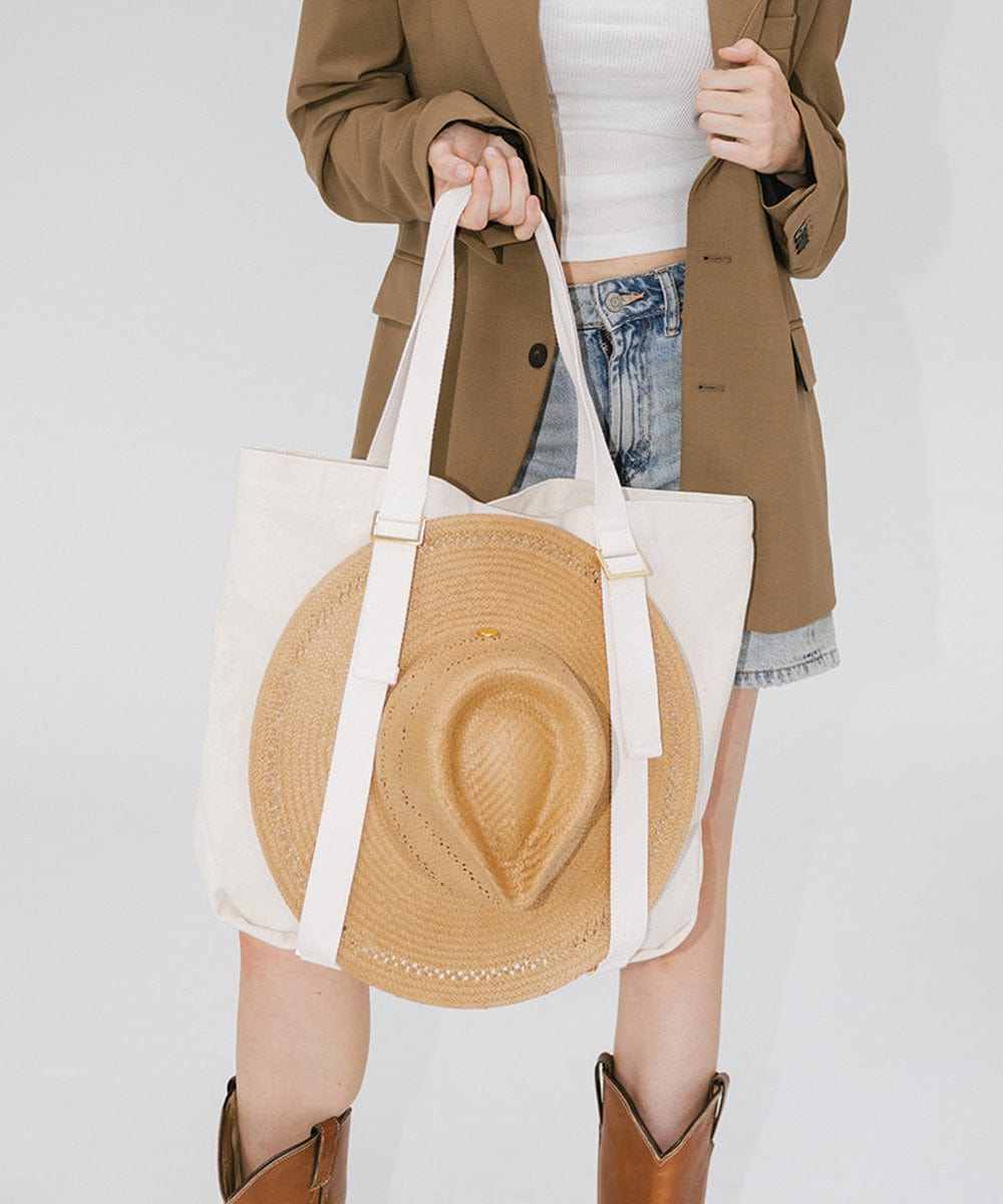 Canvas Hat Carrying Tote Natural
