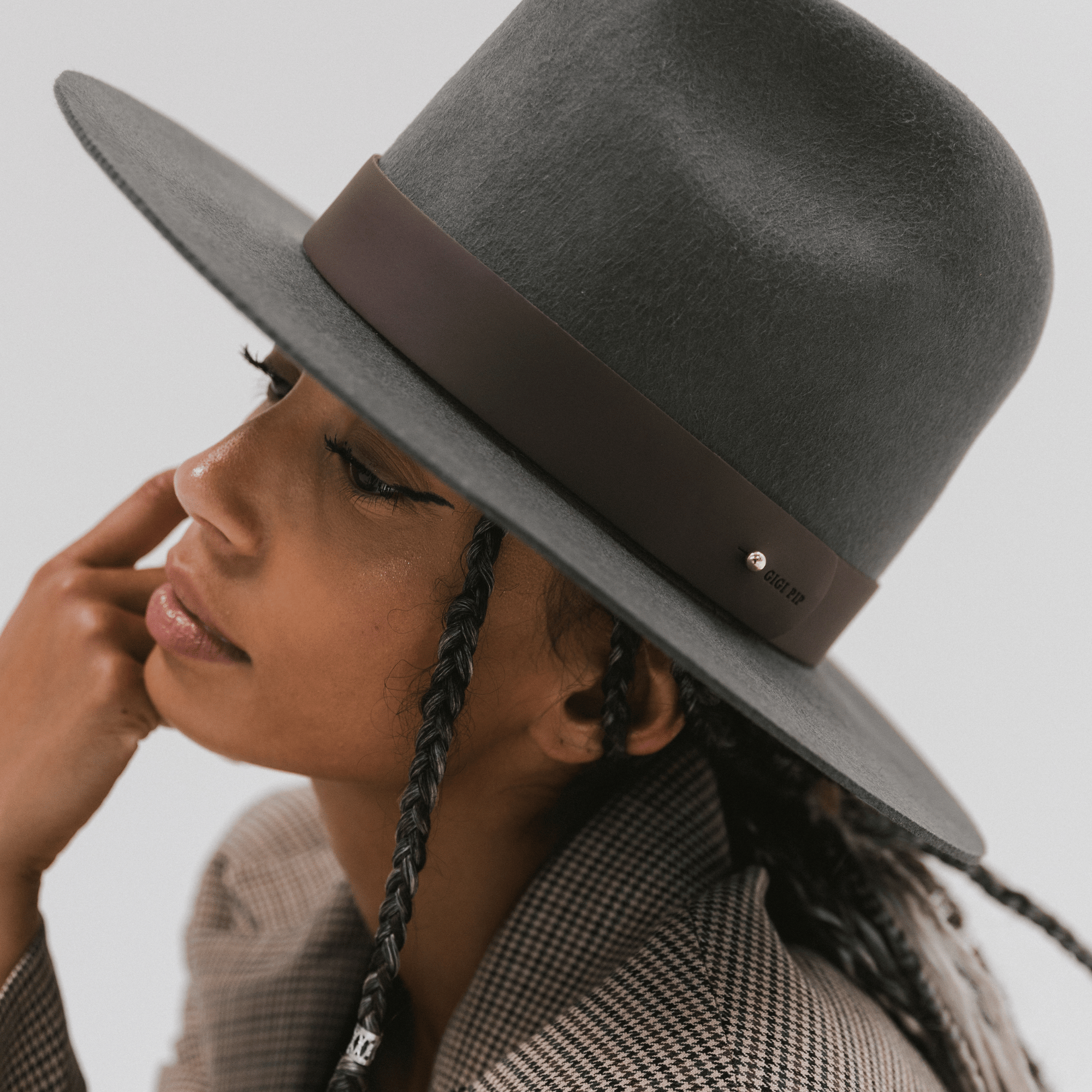 Gigi Pip hat bands + trims for women's hats - Wide Leather Band - 100% genuine leather hat band featuring a metal pin enclosure + Gigi Pip embossed on the edge [nude]