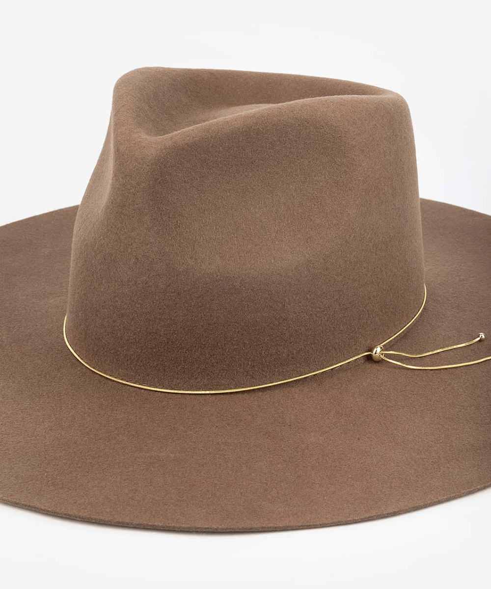 Brown cowboy hat with a gold band on a white background #color_gold