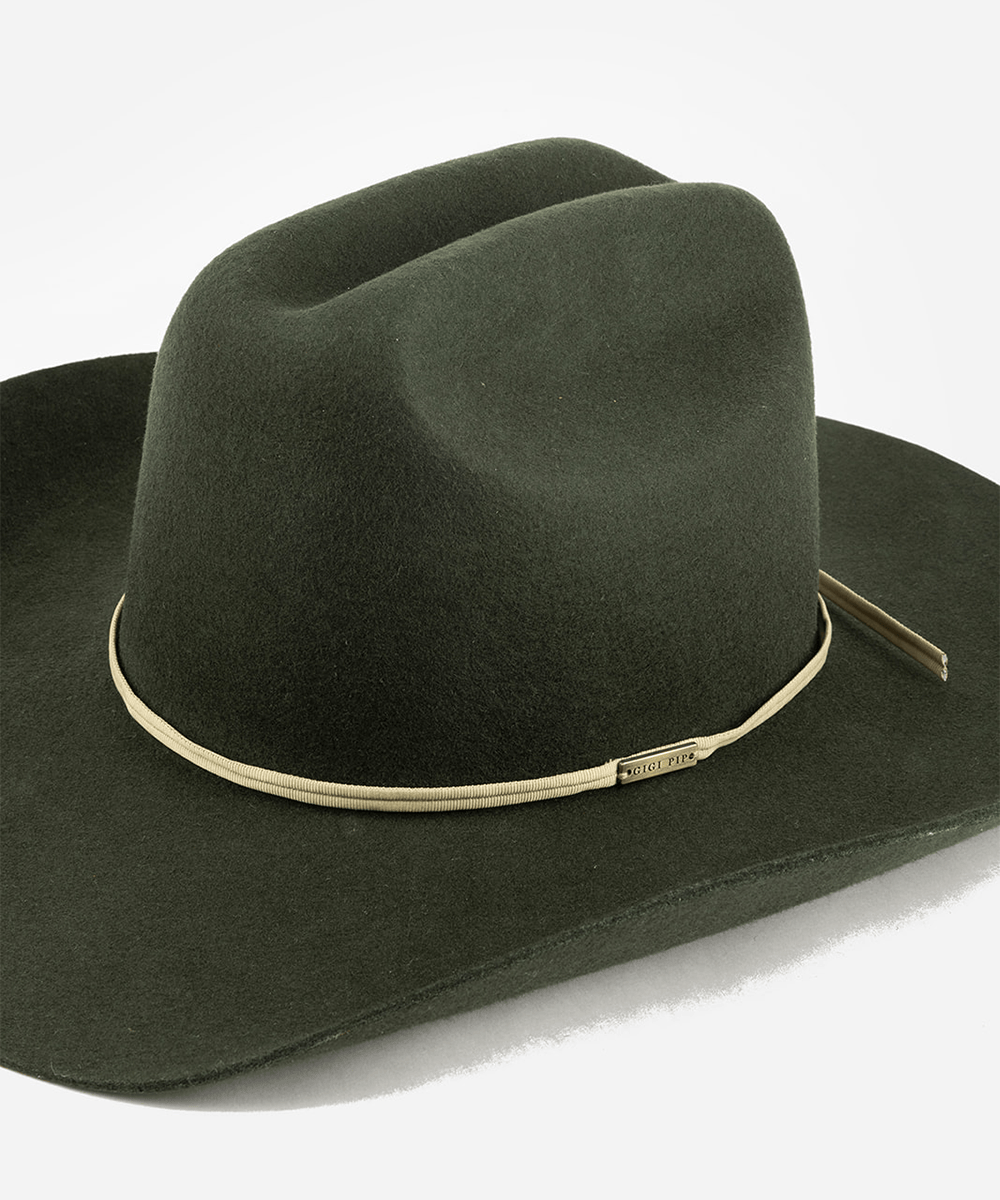 Dark green cowboy hat with a sage grosgrain band on a white background #color_sage