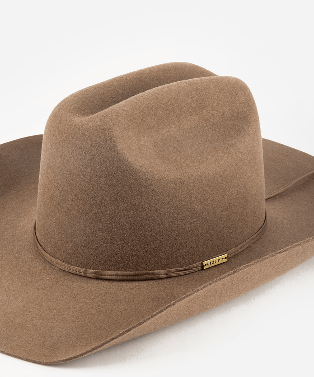 Brown cowboy hat with a chocolate colored grosgrain band on a white background #color_chocolate