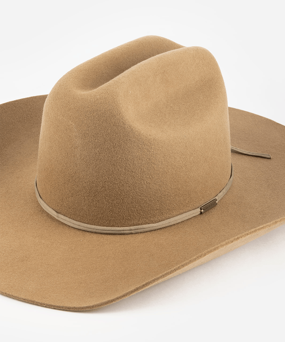 Tan cowboy hat with a taupe grosgrain band on a white background #color_taupe