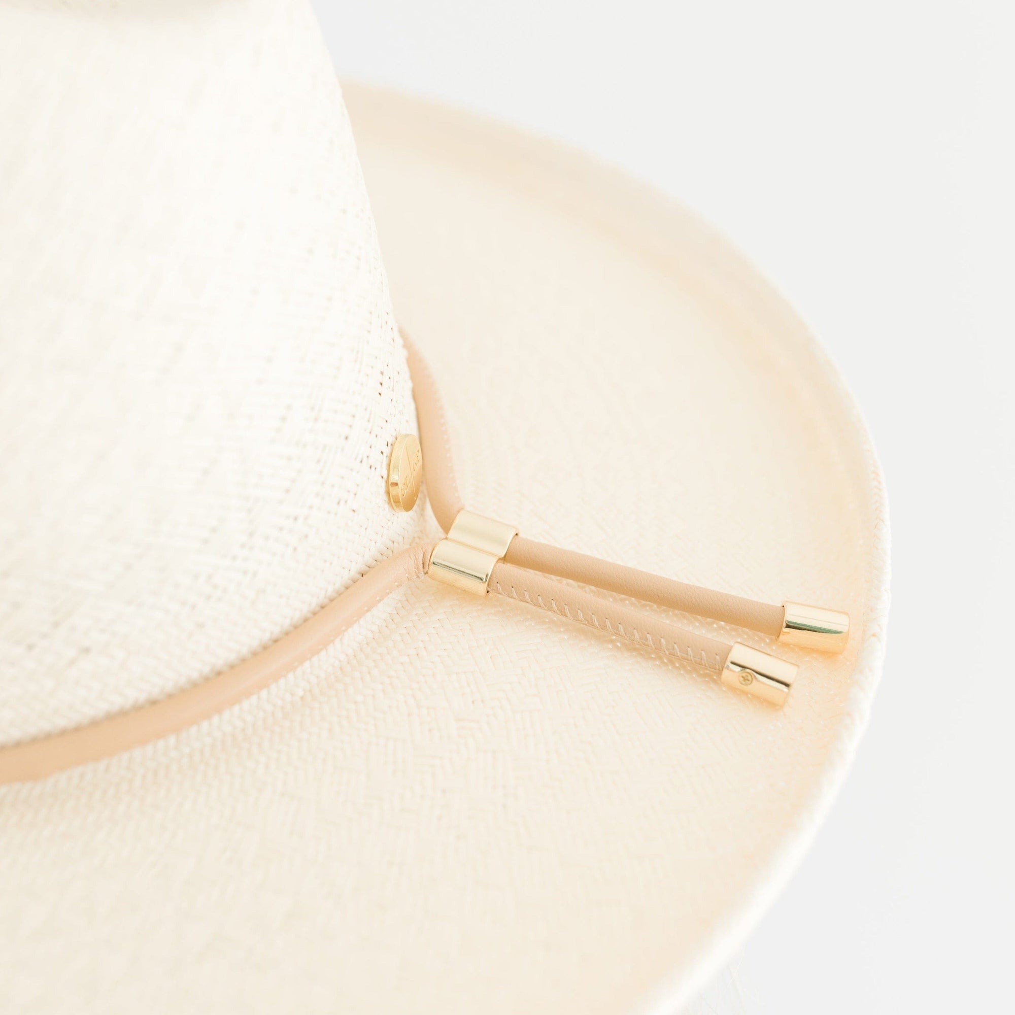 Gigi Pip hat bands + trims for women's hats - Cara Loren Bolo Band - 100% genuine vegan leather adjustable rope band featuring gold metal hardware [tan]