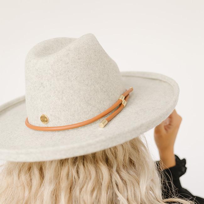 Gigi Pip hat bands + trims for women's hats - Cara Loren Vegan Wrap Band - leather vegan adjustable wrap band featuring gold plated metal hardware [tan]