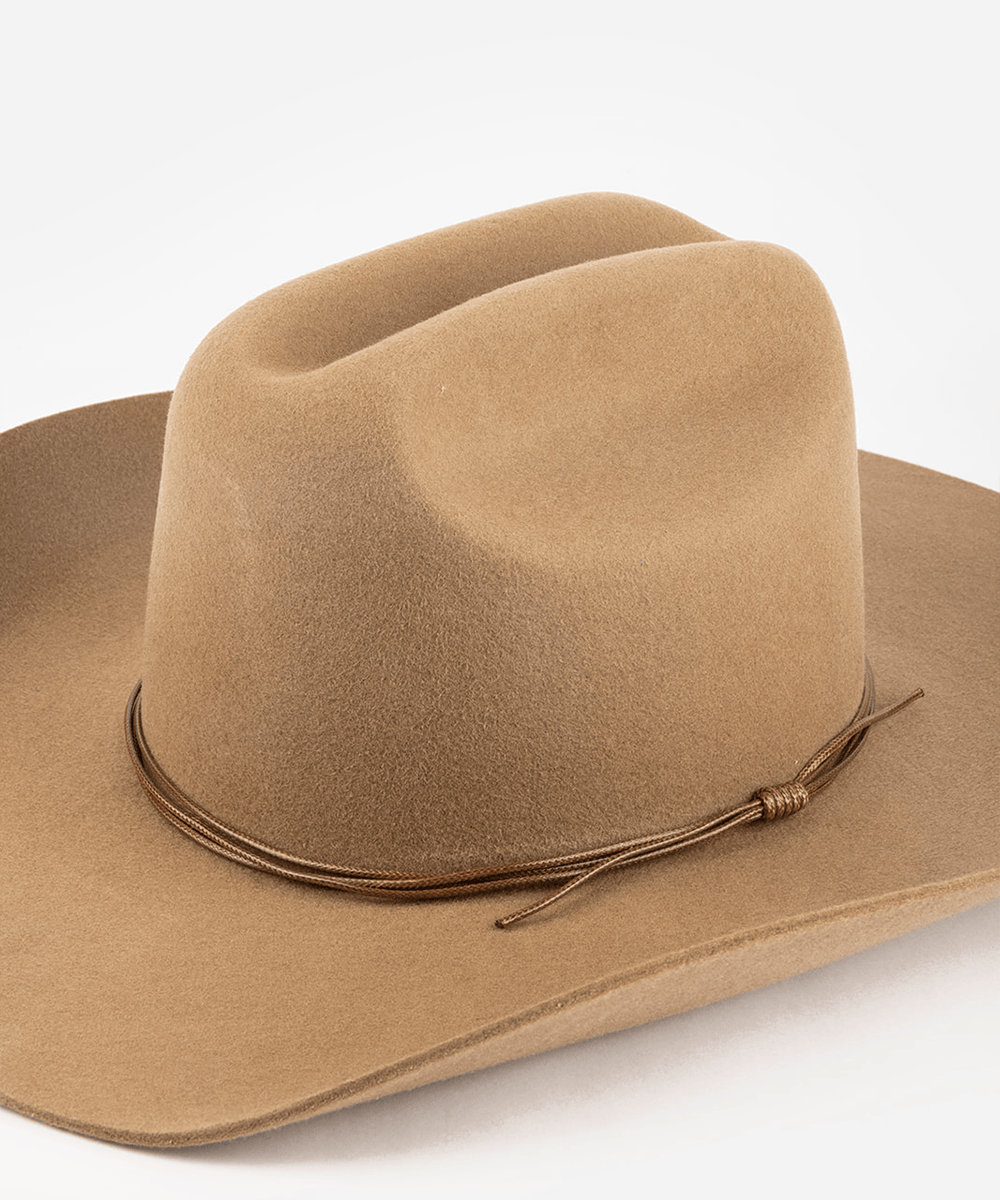 Brown cowboy hat with a brown triple strand band on a white background #color_brown