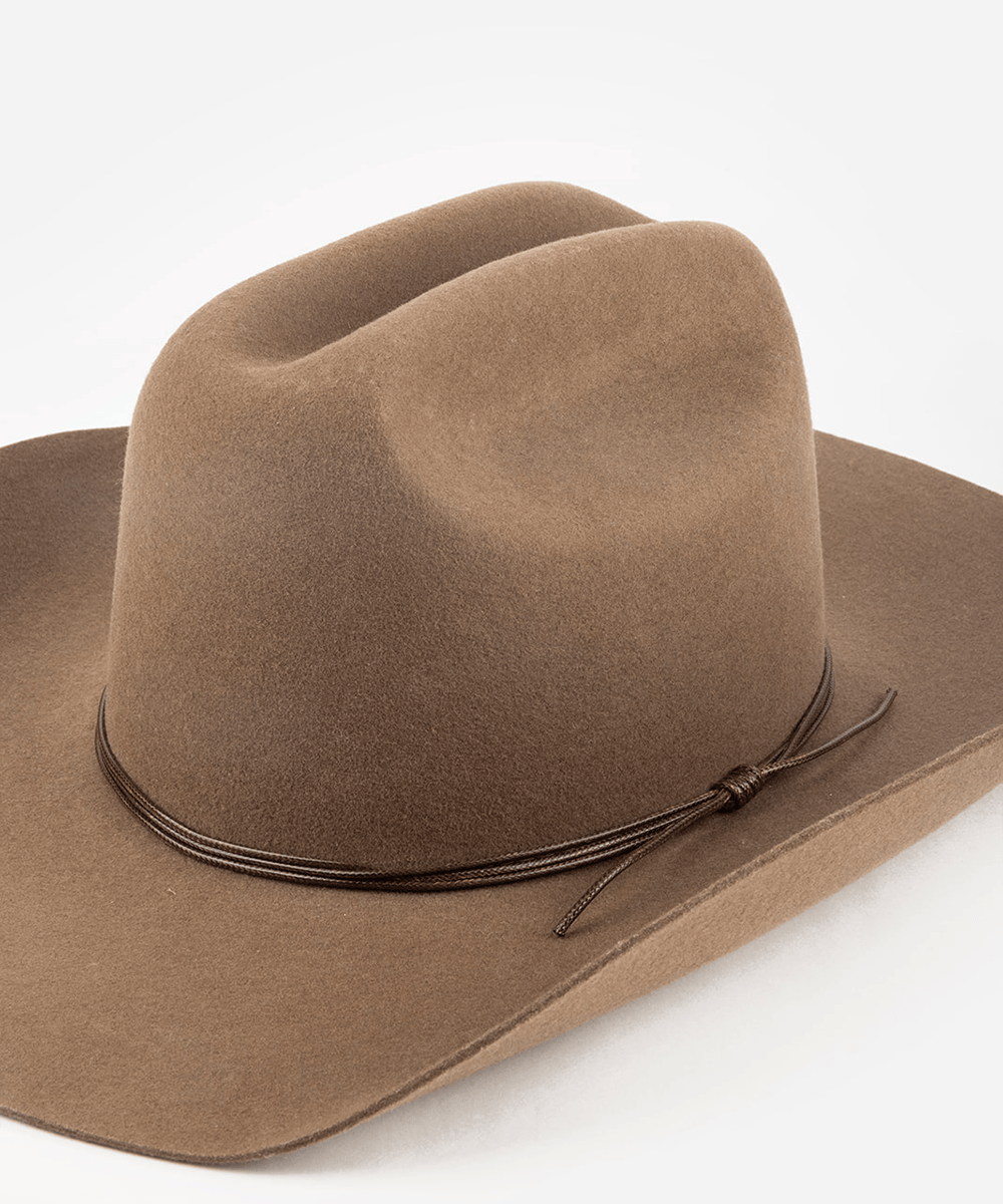 Brown cowboy hat with a chocolate colored triple strand band on a white background #color_chocolate
