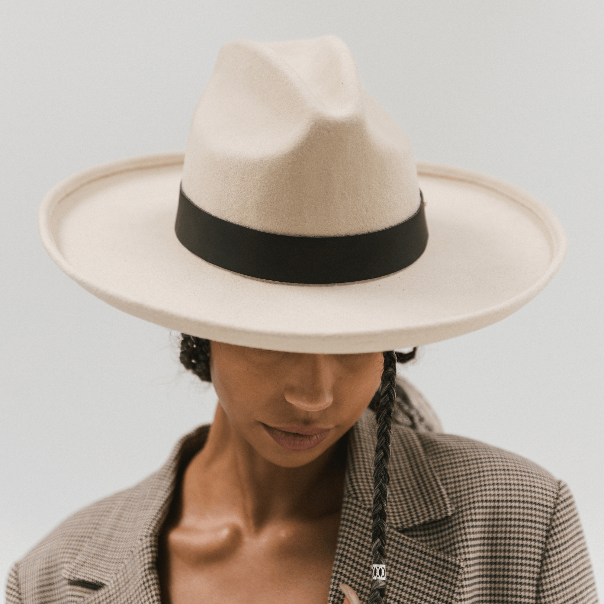 Gigi Pip hat bands + trims for women's hats - Wide Leather Band - 100% genuine leather hat band featuring a metal pin enclosure + Gigi Pip embossed on the edge [nude]
