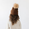 Gigi Pip beanies for kids - Milo Beanie - soft knit ribbers kid's beanie featuring a fold up brim with a rose gold Gigi Pip logo pin on the side of the fold and a pom pom on the center of the crown [chocolate brown]