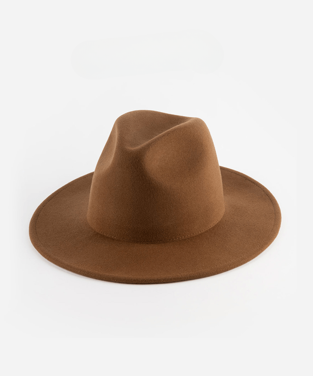 A brown fedora hat on a plain background #color_brown