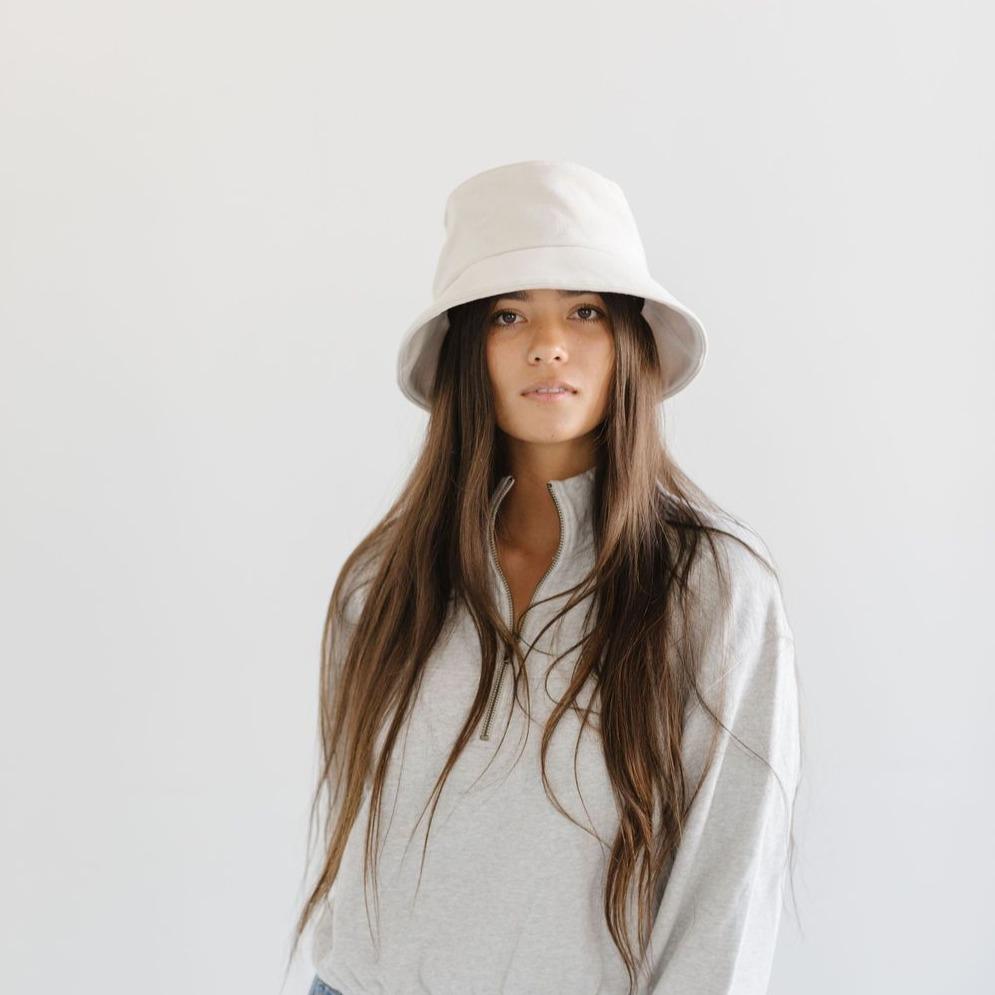 Gigi Pip bucket hats for women - Rylee Bucket Hat - 100% cotton bucket hat with a silk inner liner and an adjustable sweatband, featuring a gold Gigi Pip pin on the back of the crown [brown]