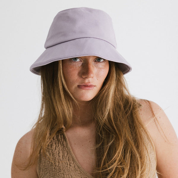 Gigi Pip bucket hats for women - Rylee Bucket Hat - 100% cotton bucket hat with a silk inner liner and an adjustable sweatband, featuring a gold Gigi Pip pin on the back of the crown [lavender]