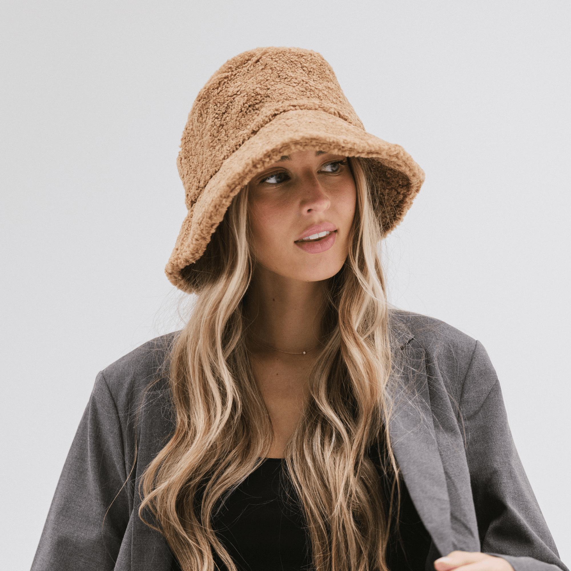 Gigi Pip bucket hats for women - Jackson Sherpa Bucket Hat - sherpa bucket hat featuring a raw edge leather band with our signature xx stitching closure and equipped with an adjustable inner band [cream]