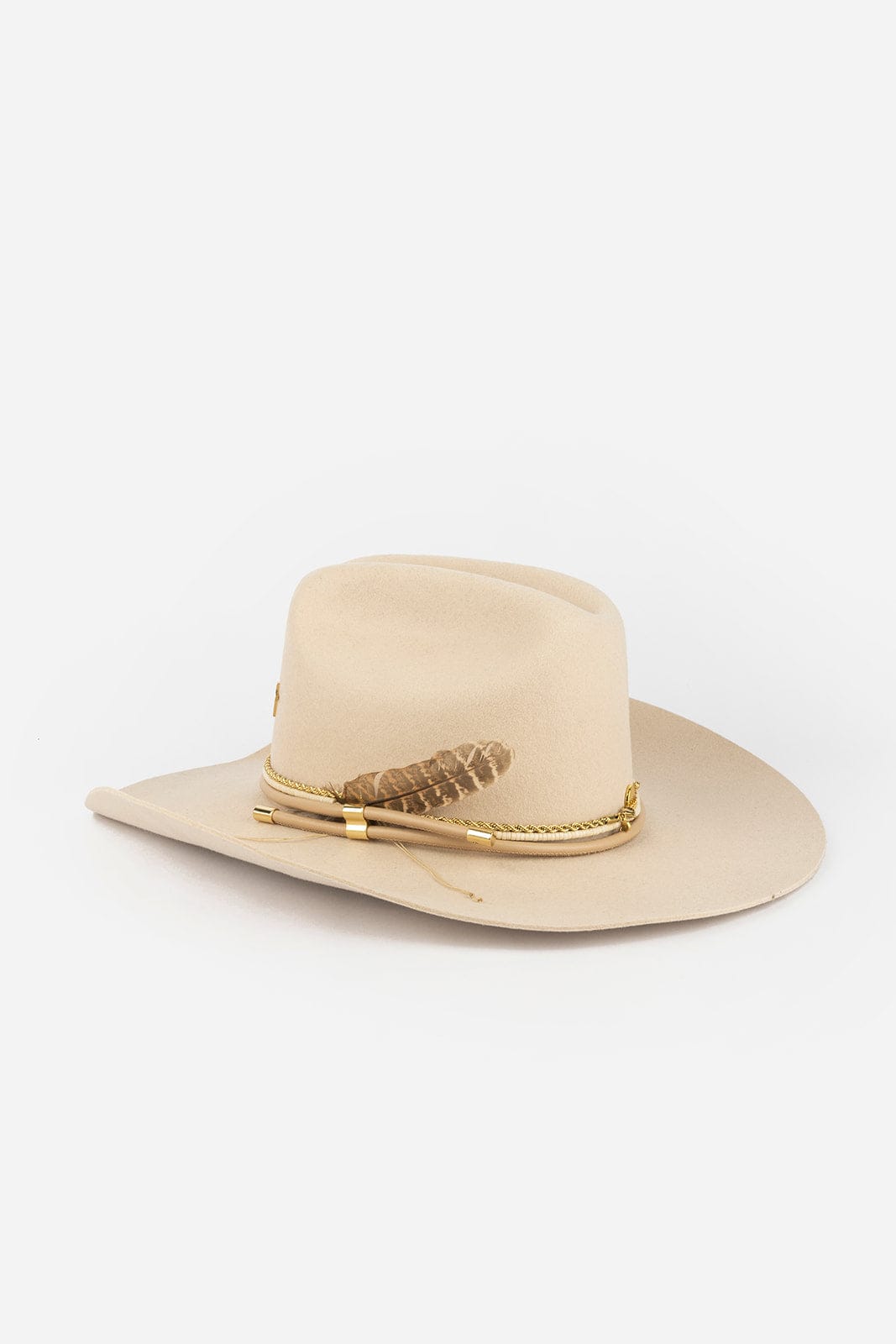 Beige cowboy hat with decorative elements on a white background #color_gold