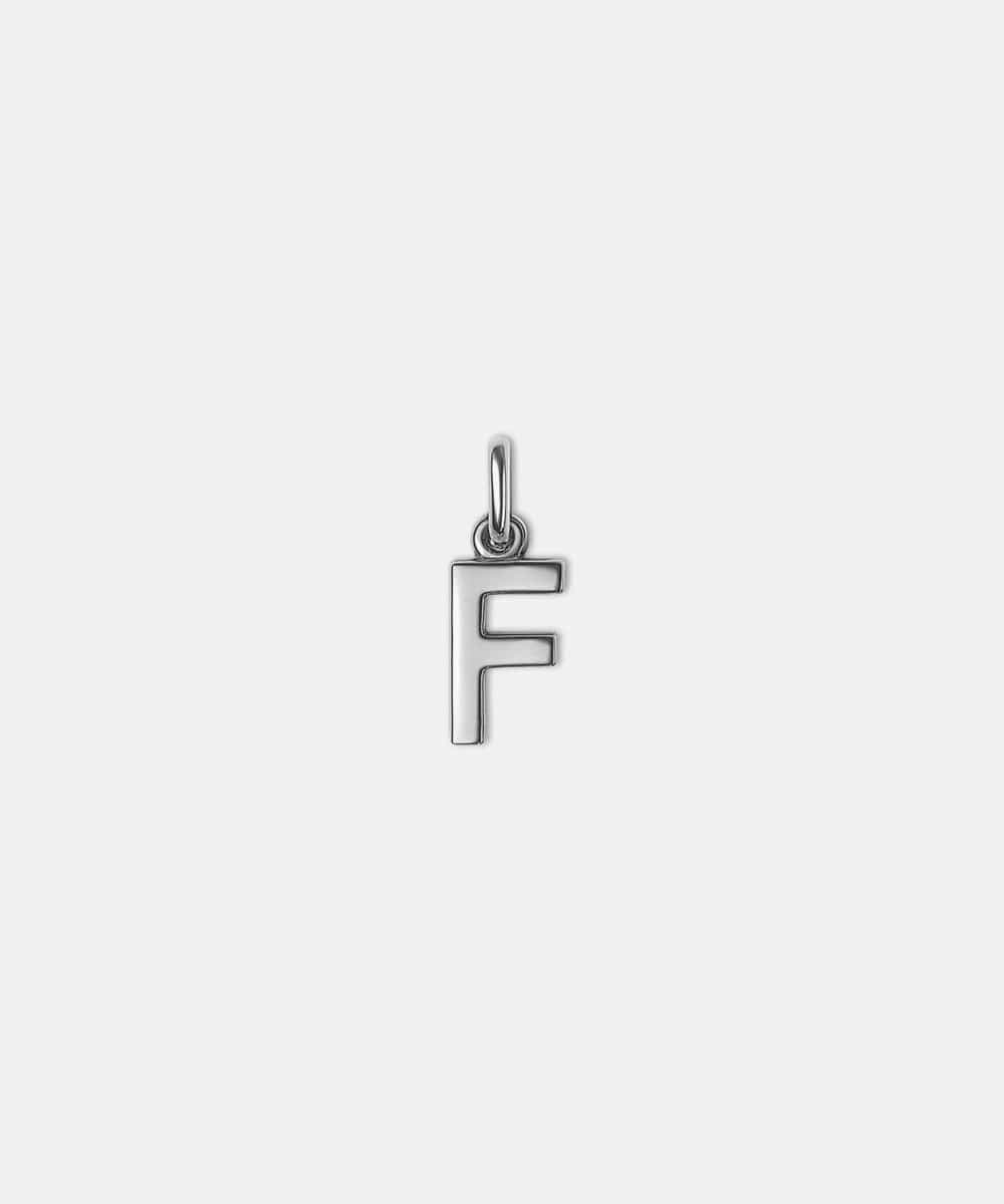 Silver letter 'F' hat charm on a white background #color_silver