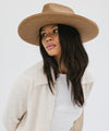 Gigi Pip felt hats for women - Amelia Wide Brim Fedora - 100% australian wool wide brim fedora with a pinched teardrop crown + pencil rolled brim [brown]
