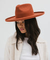 Gigi Pip felt hats for women - Amelia Wide Brim Fedora - 100% australian wool wide brim fedora with a pinched teardrop crown + pencil rolled brim [clay]