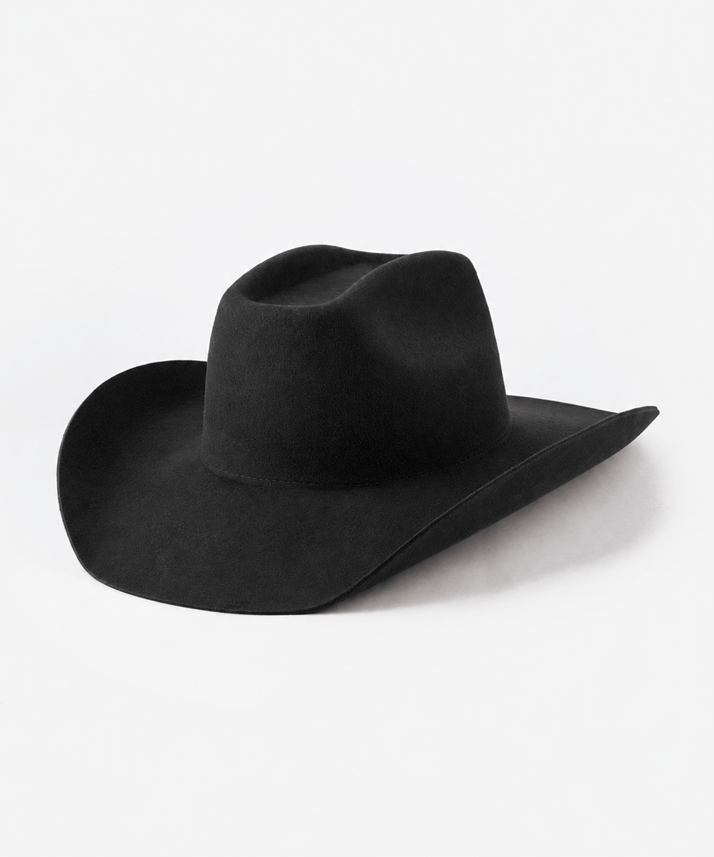 A black cowboy hat with an upturned brim displayed against a white background. #color_black