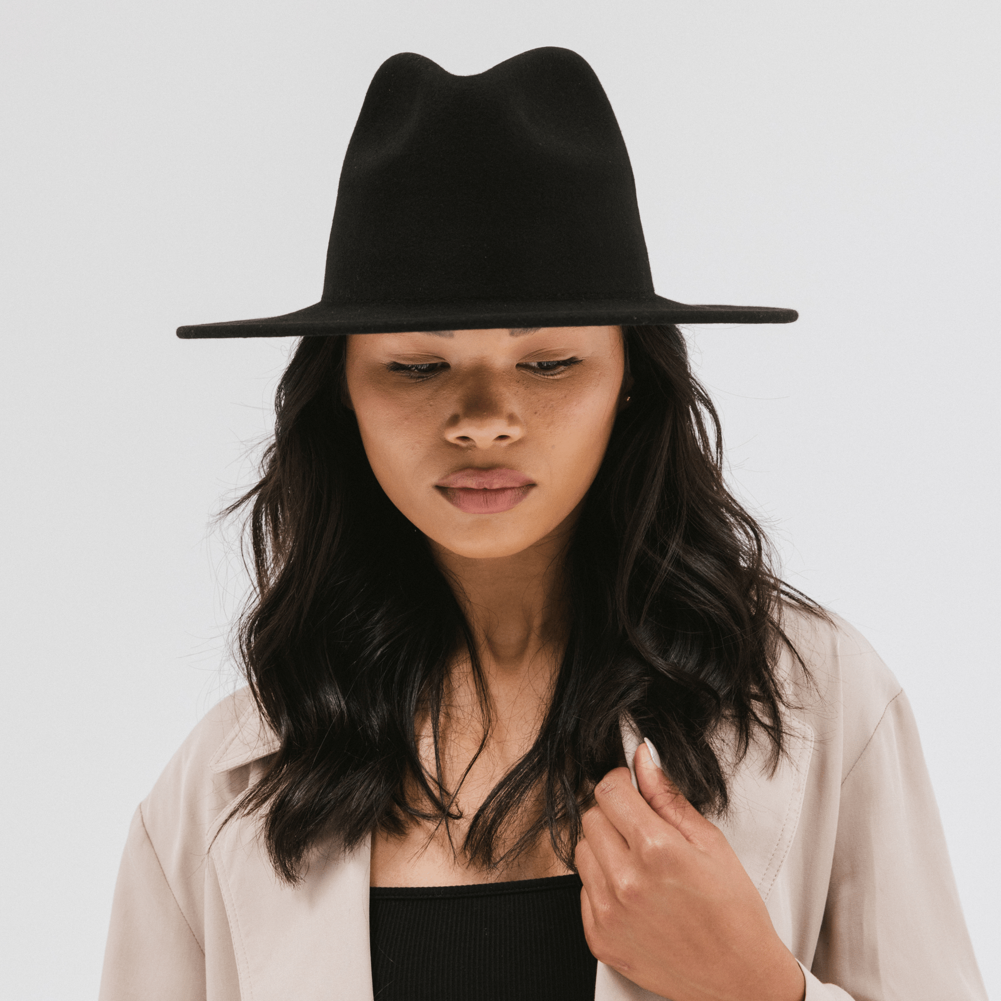 Gigi Pip felt hats for women - Wes Fedora - classic tall fedora crown with a stiff, flat brim [black]