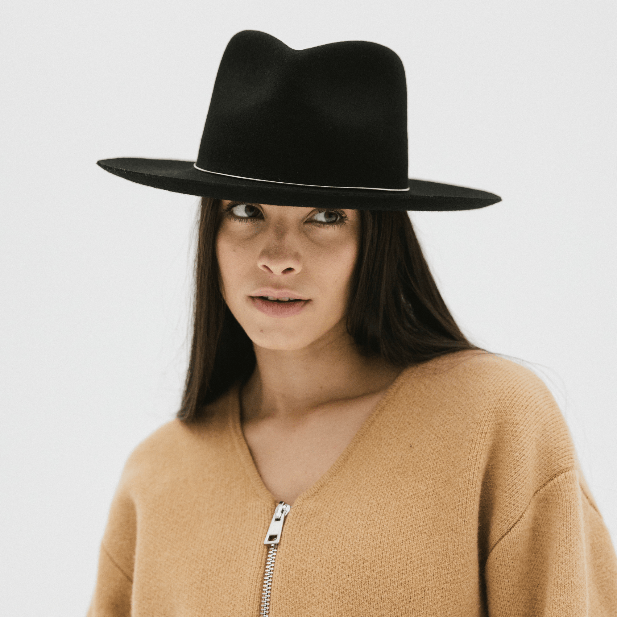 Gigi Pip felt hats for women - Zephyr Rancher - fedora teardrop crown with a stiff upturned brim [brown]